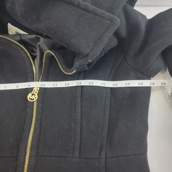 Michael Kors Women Black Trench Coat Wool Blend Jacket Removal Hood Jacket Small - Picture 12 of 12